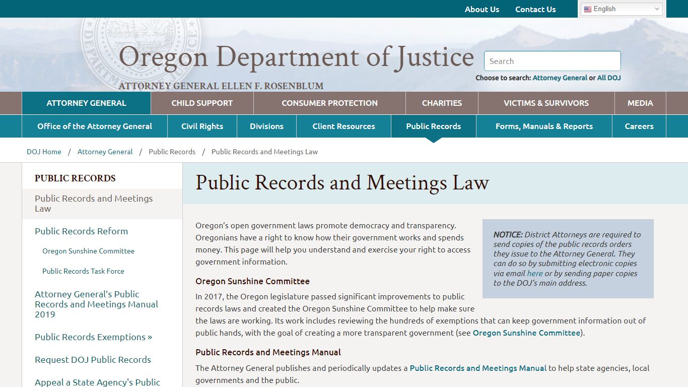 Public Records and Meetings Law - Oregon Department of Justice